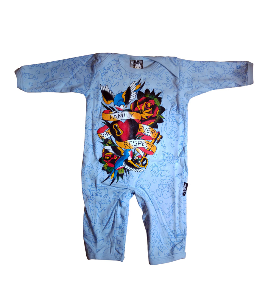 Blue "Family Forever Respect" Baby Onesie