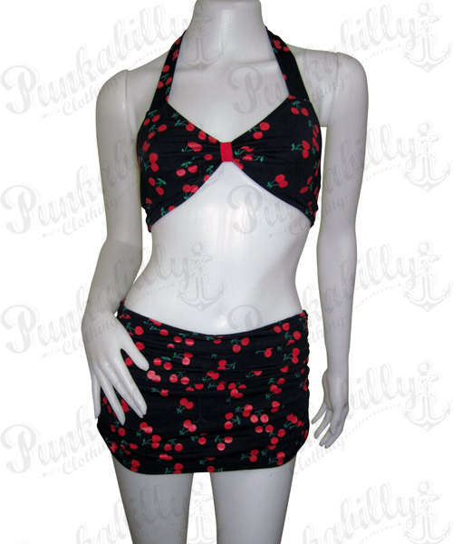 Rockabilly Cherry Skirt-a-like Bikini