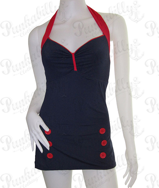 Navy Blue Pin Up Rockabilly Swimwear