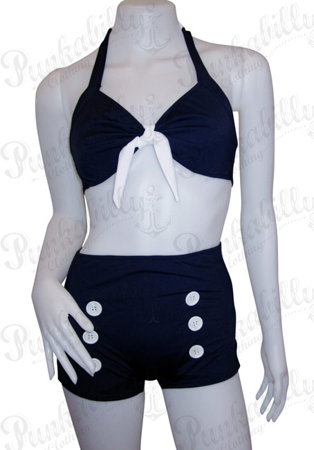 Navy Blue Vintage Pin Up Bikini.