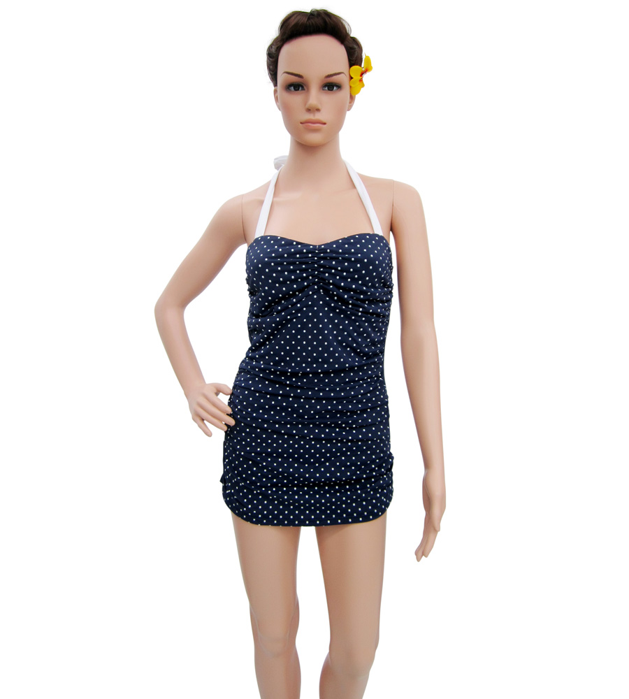 Pin Up Navy Blue with White Polka Dots swimsuit