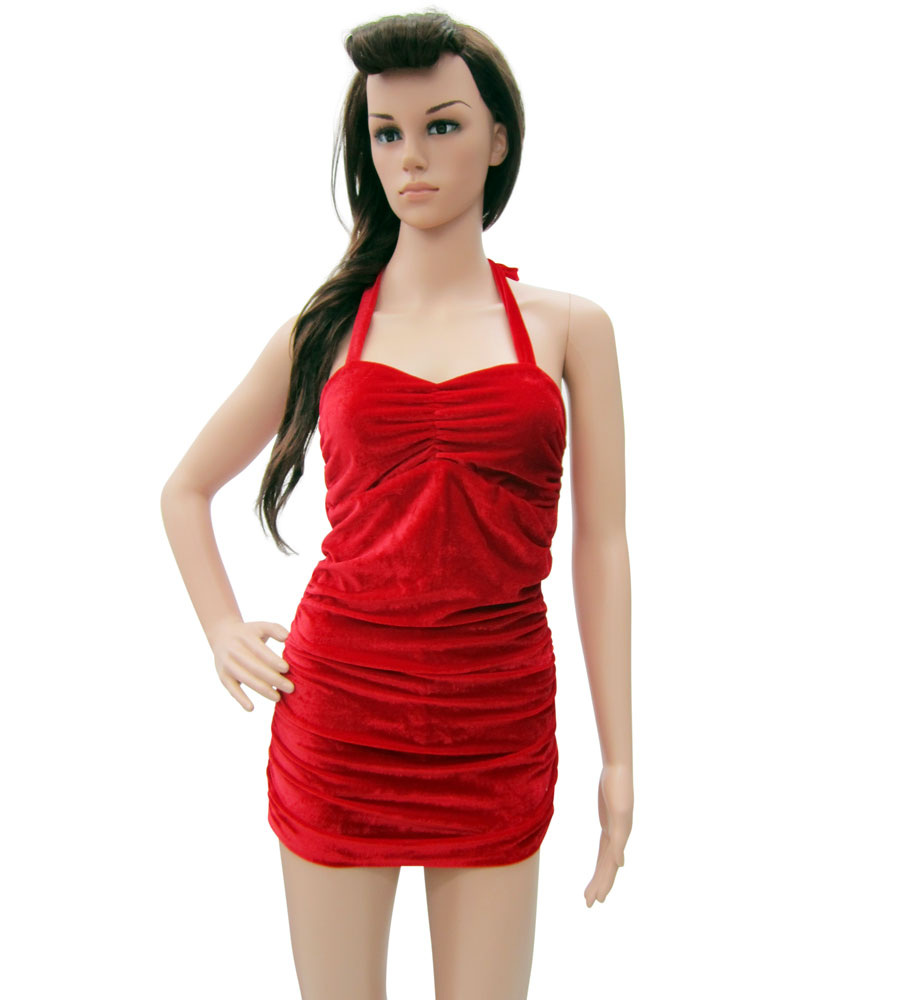 Red 50s style Pin Up Velvet Swimsuit