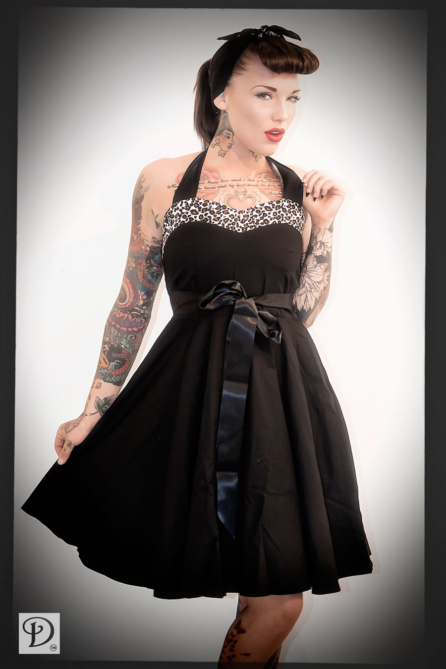 Heart Shape Black with Leopard swing dress