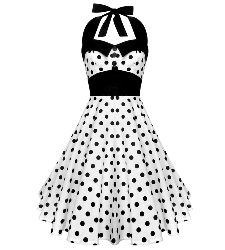 White Helter Dress with black polka dots