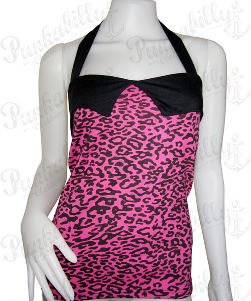 Leopard pink rockabilly tank top