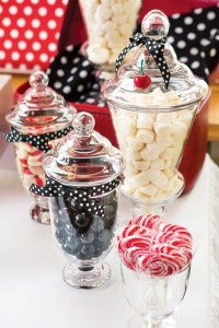 Candy tables at a rockabilly wedding are a simple and fun way to keep your guests entertained... and hyper!