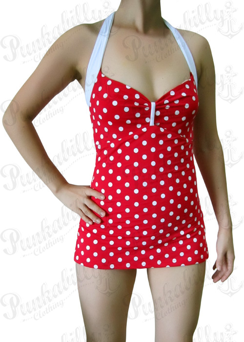 Red Pin Up Swimsuit with White Polka Dots