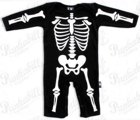 Long Sleeved Skeleton Print Baby Onesie