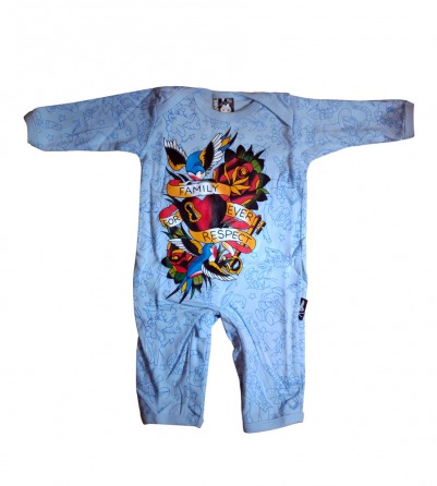 Blue "Family Forever Respect" Baby Onesie