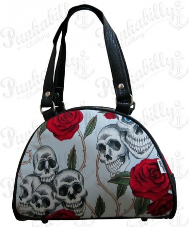 Light Blue Skulls & Roses Mini Bowling Bag