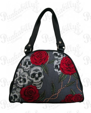 Gray Skulls & Roses Mini Bowling Bag