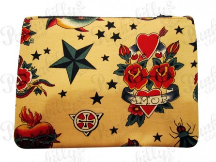 Vintage Brown Tattoo design Rockabilly Pouch