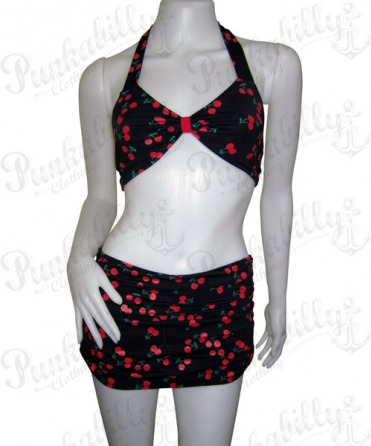 Rockabilly Cherry Skirt-a-like Bikini