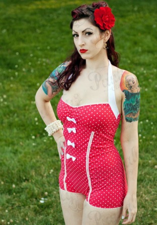 Red polka dots vintage swimwear