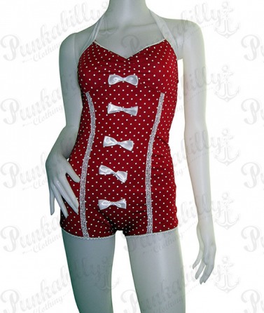 Red polka dots vintage swimwear