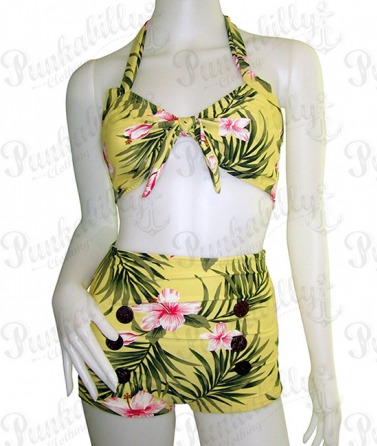 Yellow Hawaiian style Pin Up Bikini