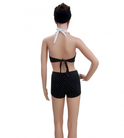 White Polka Dots Vintage Pinup black Bikini