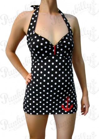 Black Pin Up Swimsuit with Polka Dots