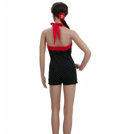 Black Swimwear with white small polka dots