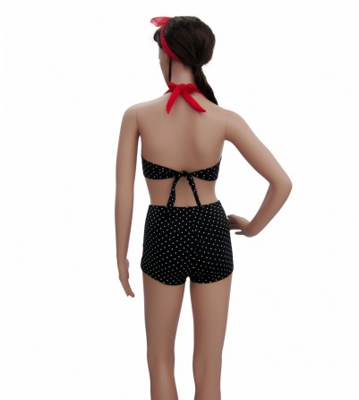 Black Vintage Bikini with white small polka dots