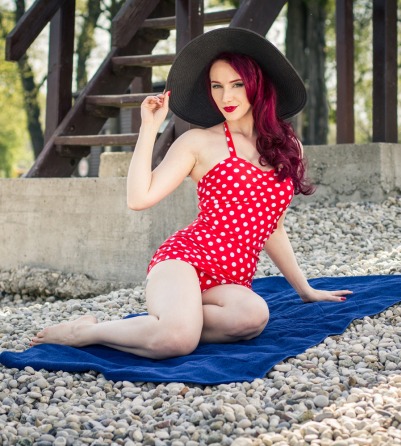 Vintage red swimsuit polka dots