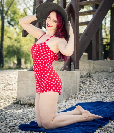 Vintage red swimsuit polka dots