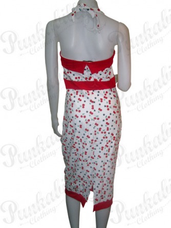 White Rockabilly cherry Dress with cute ribbon