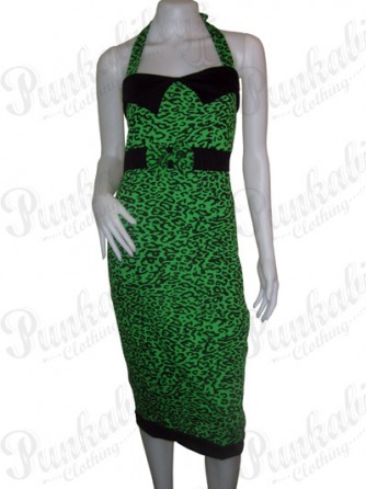 Green Rockabilly Leopard Dress with Ribbon