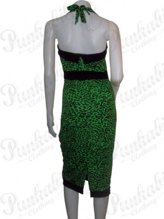 Green Rockabilly Leopard Dress with Ribbon