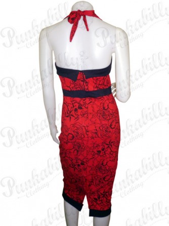 Red Rockabilly Dress with Tattoo Print & a Bow