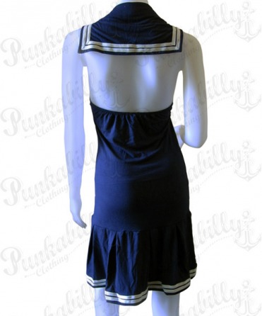 Navy Blue Rockabilly Sailor Dress with stripes & bow
