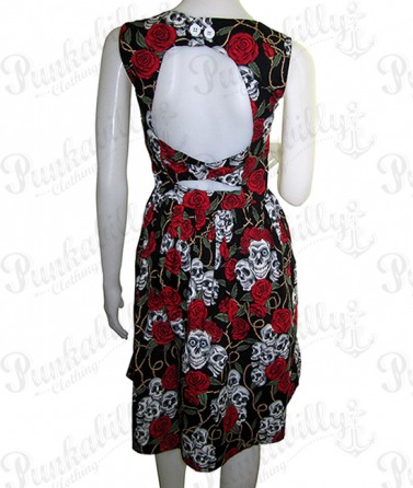 Black Skulls & Rosses Rockabilly Dress