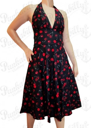 Black Rockabilly Dress with Cherry Print
