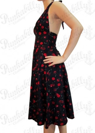 Black Rockabilly Dress with Cherry Print
