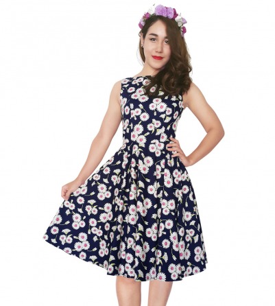 Pink & Navy Floral Summer Dress