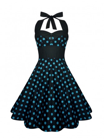blue and black vintage inspired swing dress