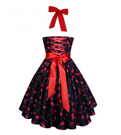 Classic cherry print halter dress