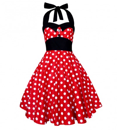 Vintage inspired White polka dots Red Dress