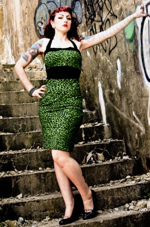 Green Rockabilly Leopard Dress