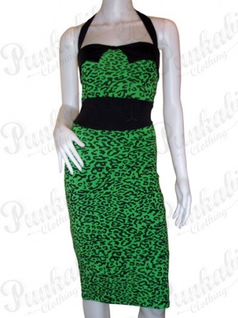 Green Rockabilly Leopard Dress