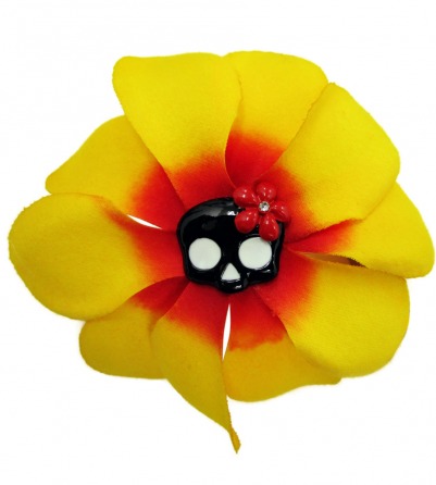Yellow and Red Rose & Skull Hair Pin