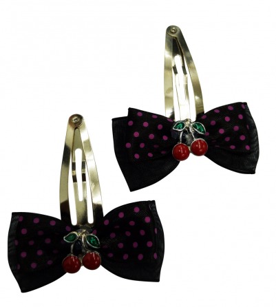 Black Hair Pin with Purple Polka dots & Cherry