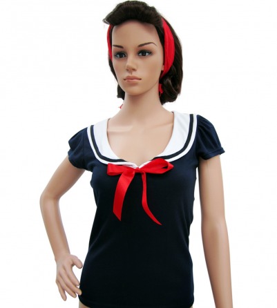 Navy Blue Sailor Top & Red Ribbon