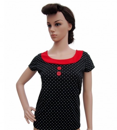 1950s Vintage Style Black Top with Polka dots