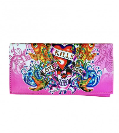 Pink "Love Kills Slowly" Tattooed style long Wallet