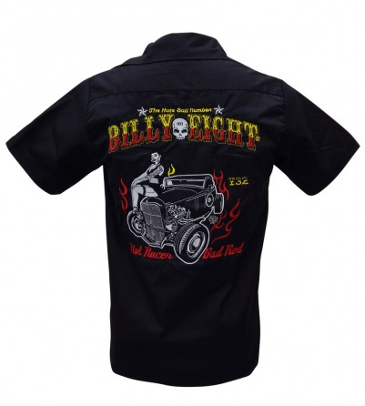 Rockabilly inspired collared work shirt hot rods