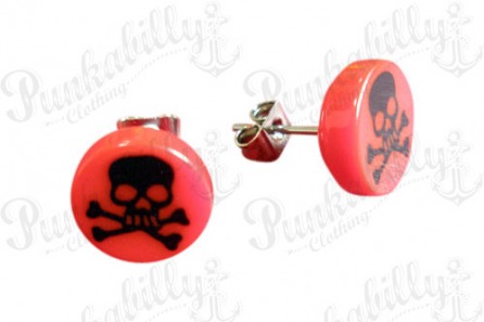 Red & Black Crossbones Skull Ear Studs