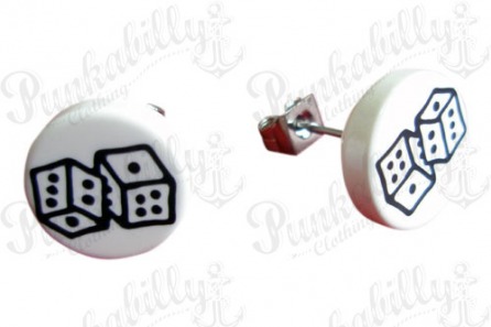 White & Black Dices Ear Studs