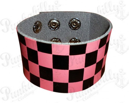 Black & Pink Checked Leather Bracelet