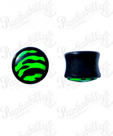 Black & Green acrylic plug with enamel zebra design